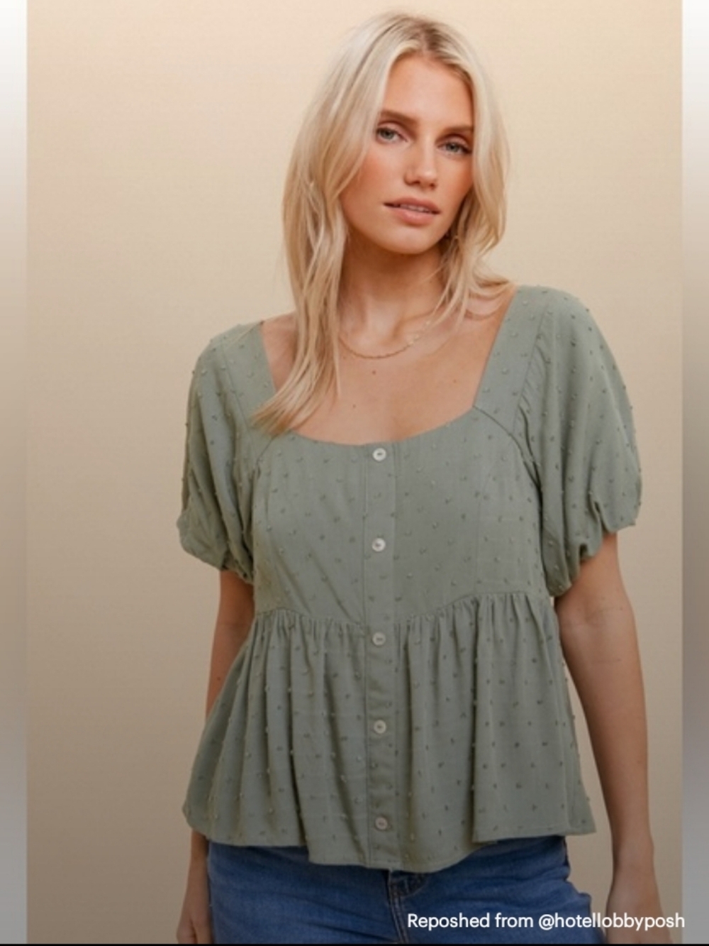 Hem & Thread Sage Green Boho Top Size Medium NWT